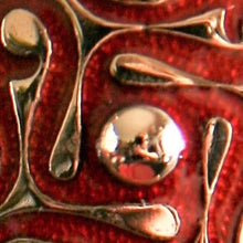 Load image into Gallery viewer, Bronze Whirligig drop earrings With Red enamel by St. Justin of Cornwall