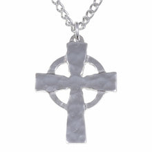 Load image into Gallery viewer, Pewter Celtic Circle Hammered Cross by St. Justin of Cornwall
