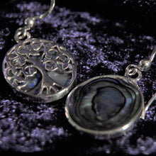 Load image into Gallery viewer, Sterling Silver Tree of Life Hook Earrings decorated with Abalone shell