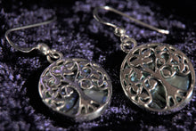 Load image into Gallery viewer, Sterling Silver Tree of Life Hook Earrings decorated with Abalone shell