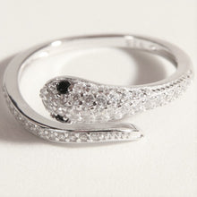Load image into Gallery viewer, Sterling Silver Snake Ring adjustable decorated with Cubic Zirconia Simulated Diamonds