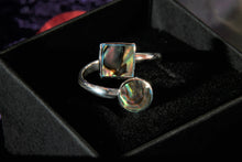Load image into Gallery viewer, Sterling Silver Adjustable Ring with Square and Round Abalone Shell inserts