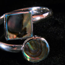 Load image into Gallery viewer, Sterling Silver Adjustable Ring with Square and Round Abalone Shell inserts