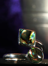 Load image into Gallery viewer, Sterling Silver Adjustable Ring with Square and Round Abalone Shell inserts
