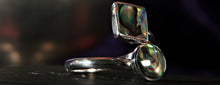Load image into Gallery viewer, Sterling Silver Adjustable Ring with Square and Round Abalone Shell inserts