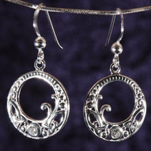 Load image into Gallery viewer, Sterling Silver Celtic Earrings decorated with Cubic Zirconia simulated diamonds