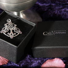 Load image into Gallery viewer, Sterling Silver Tree of Life Pendant decorated with Amethysts.