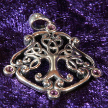 Load image into Gallery viewer, Sterling Silver Tree of Life Pendant decorated with Amethysts.