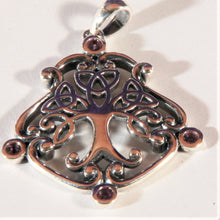Load image into Gallery viewer, Sterling Silver Tree of Life Pendant decorated with Amethysts.
