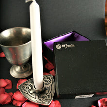 Load image into Gallery viewer, Pewter triangular candle holder Archibald Knox designed triangular candle holder by St Justin of Cornwall