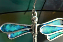 Load image into Gallery viewer, Pewter Dragonfly Enamelled Drop Earrings by St. Justin of Cornwall