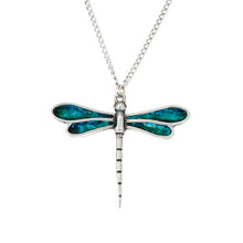 Load image into Gallery viewer, Pewter Dragonfly Enamel Pendant with 18" chain by St Justin of Cornwall