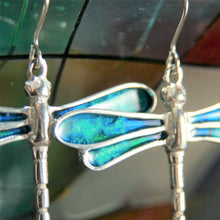 Load image into Gallery viewer, Pewter Dragonfly Enamelled Drop Earrings by St. Justin of Cornwall