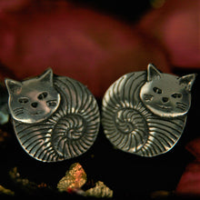Load image into Gallery viewer, Pewter Fat cat stud earrings by St. Justin of Cornwall