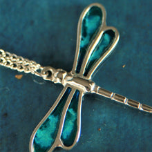 Load image into Gallery viewer, Pewter Dragonfly Enamel Pendant with 18" chain by St Justin of Cornwall