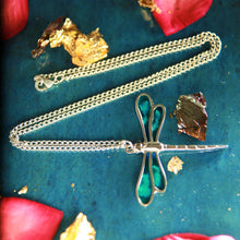 Load image into Gallery viewer, Pewter Dragonfly Enamel Pendant with 18" chain by St Justin of Cornwall