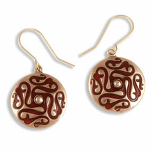 Load image into Gallery viewer, Bronze Whirligig drop earrings With Red enamel by St. Justin of Cornwall
