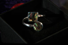 Load image into Gallery viewer, Sterling Silver Adjustable Ring with Square and Round Abalone Shell inserts
