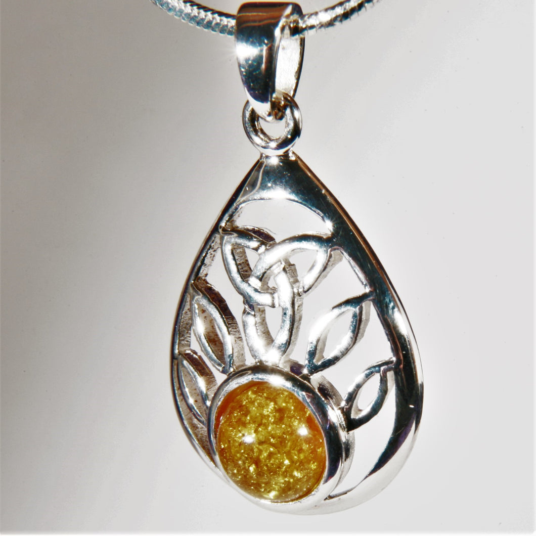 Sterling Silver Celtic Pendant with Baltic Amber