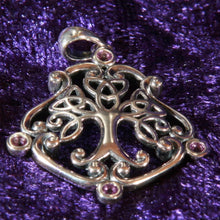 Load image into Gallery viewer, Sterling Silver Tree of Life Pendant decorated with Amethysts.
