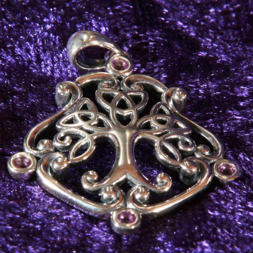 Sterling Silver Tree of Life Pendant decorated with Amethysts.
