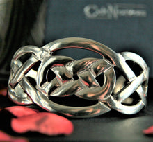 Load image into Gallery viewer, Pewter Bangle Wide Celtic Knot Open Bangle by St. Justin of Cornwall
