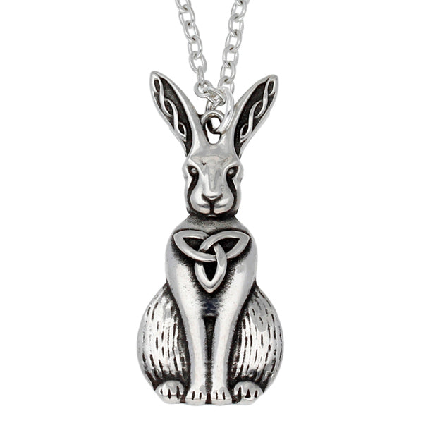 Pewter Celtic Hare Pendant with 18