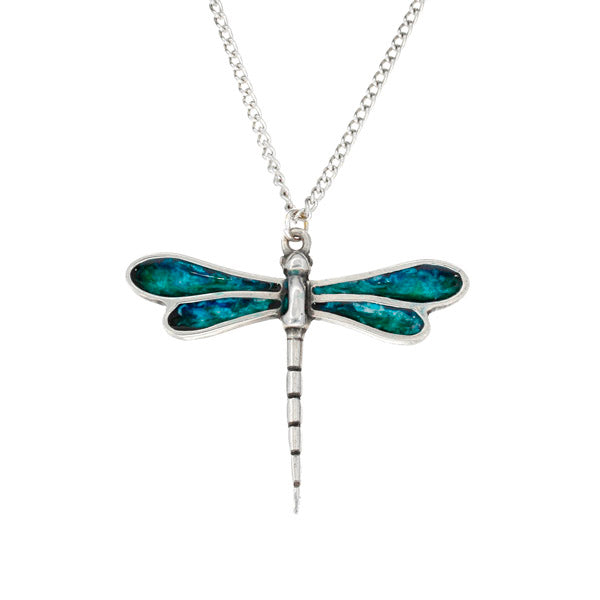 Pewter Dragonfly Enamel Pendant with 18