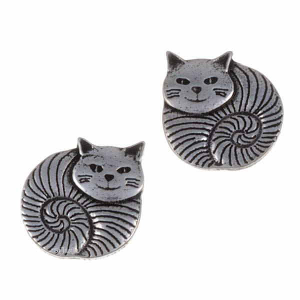 Pewter Fat cat stud earrings by St. Justin of Cornwall