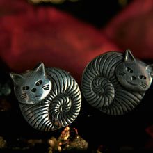 Load image into Gallery viewer, Pewter Fat cat stud earrings by St. Justin of Cornwall
